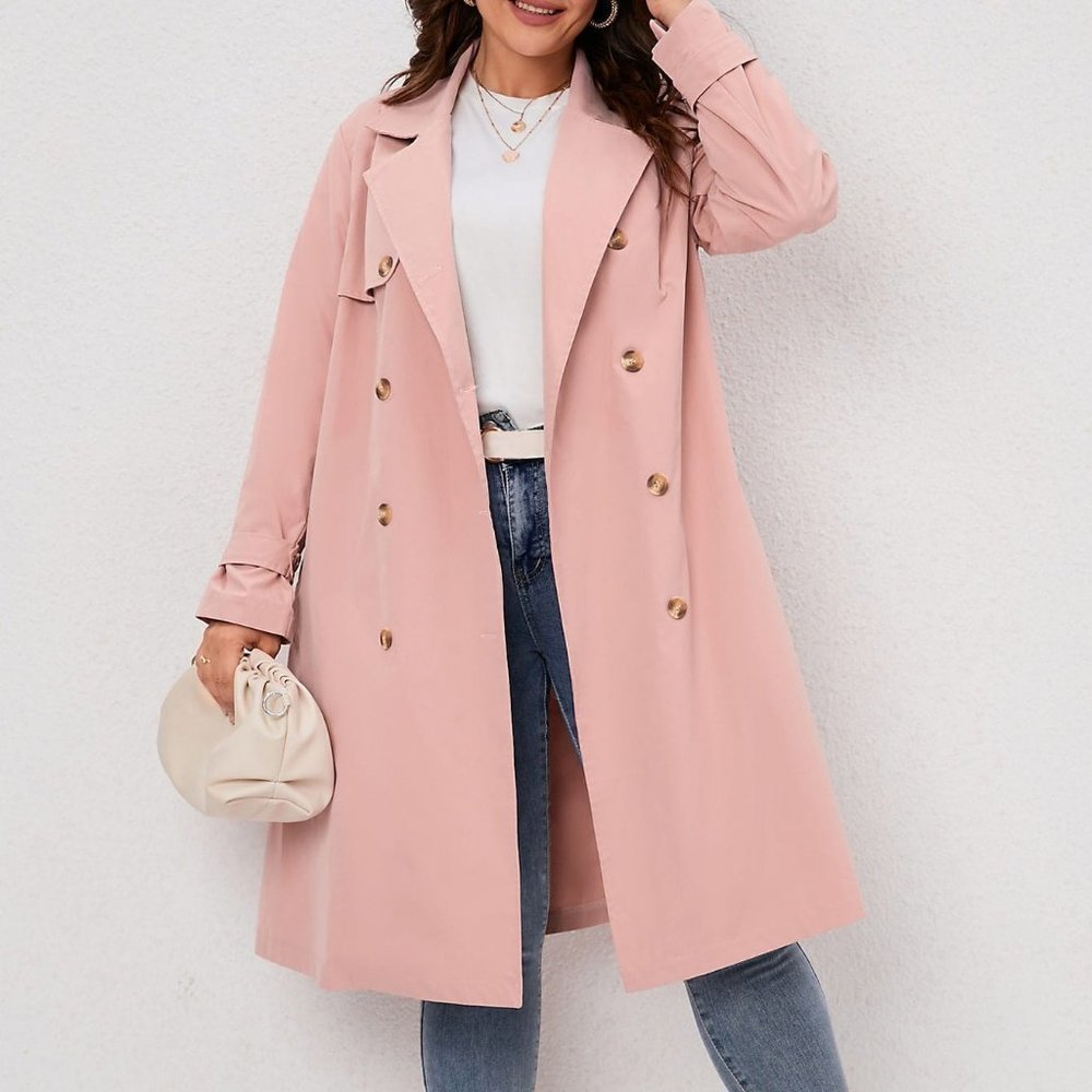 Casual Double Breasted Trench Coat Pink - Picture 5 of 5